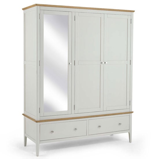 Product photograph of Brandy Triple Door Wardrobe In Off White And Oak With Mirror from Furniture in Fashion