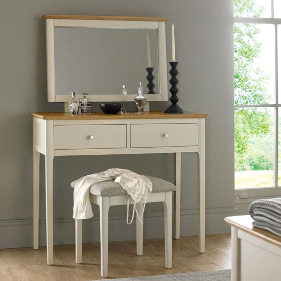 Brandy Wooden 3Pc Dressing Table Set In Off White And Oak_1
