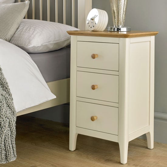 Photo of Brandy wooden bedside cabinet in off white and oak with 3 drawer