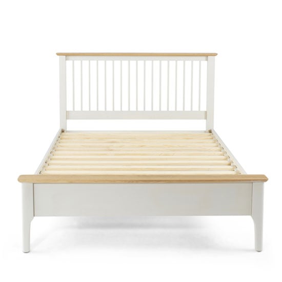 Photo of Brandy wooden double bed in off white and oak