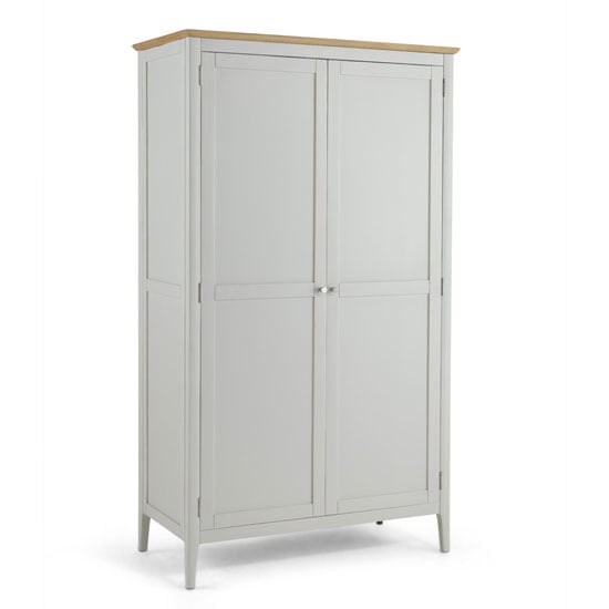Product photograph of Brandy Wooden Double Door Wardrobe In Off White And Oak from Furniture in Fashion