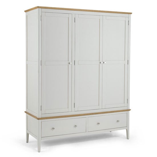 Product photograph of Brandy Wooden Triple Door Wardrobe In Off White And Oak from Furniture in Fashion