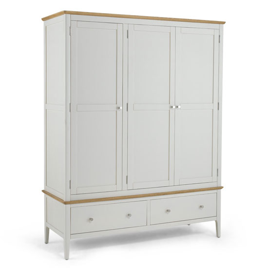 Brandy Wooden Triple Door Wardrobe In Off White And Oak thumbnail
