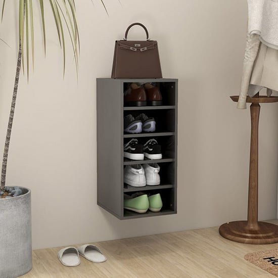Branko High Gloss Shoe Storage Rack With 5 Shelves In Grey