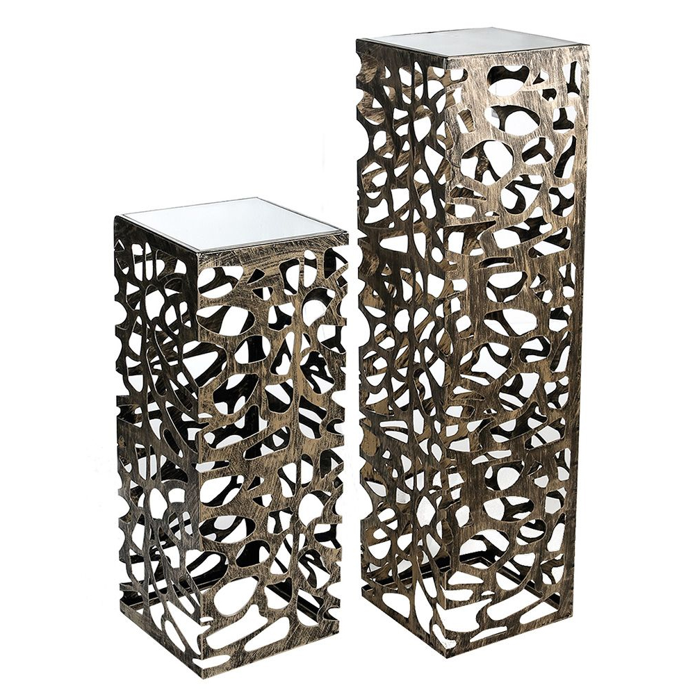 Branson Glass Metal Set Of 2 Decorative Pillar In Bronze