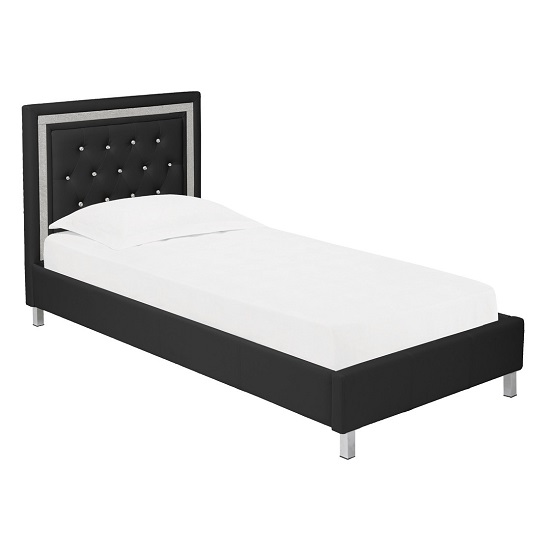 Chilwell Single Bed In Black Faux Leather With Diamante