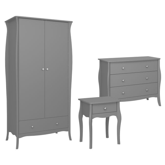 Braque Bedroom Furniture Set With 2 Doors Wardrobe In Grey thumbnail