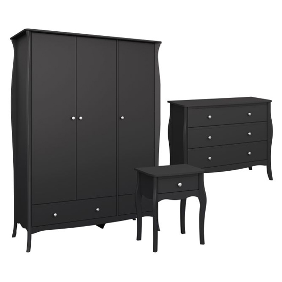 Braque Bedroom Furniture Set With 3 Doors Wardrobe In Black thumbnail