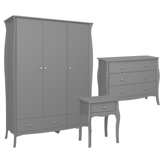 Braque Bedroom Furniture Set With 3 Doors Wardrobe In Grey thumbnail