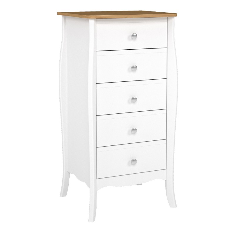Braque Wooden Chest Of 5 Drawers Narrow In Pure White Coffee