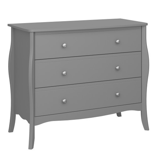 Braque Wide Wooden Chest Of 3 Drawers In Grey