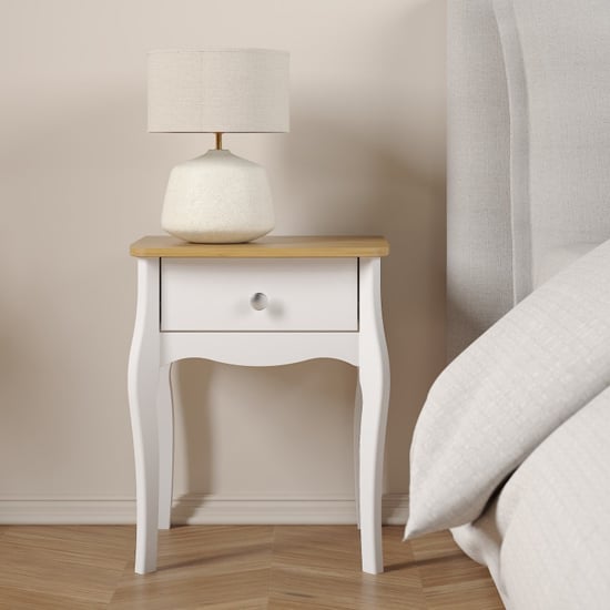 Braque Wooden Bedside Table In Pure White Iced Coffee