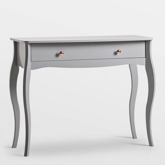 Braque Wooden Dressing Table In Grey With Rose Gold Handles