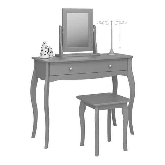 Product photograph of Braque Wooden Dressing Table With Mirror And Stool In Grey from Furniture in Fashion