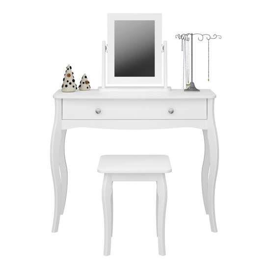 Braque Wooden Dressing Table With Mirror And Stool In White_2