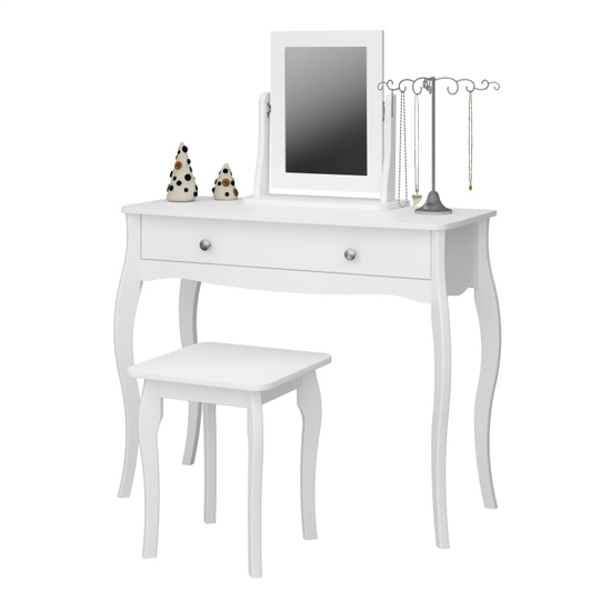 Braque Wooden Dressing Table With Mirror And Stool In White_3