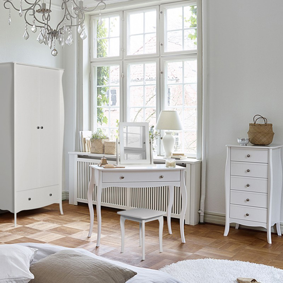 Braque Wooden Dressing Table With Mirror And Stool In White_4