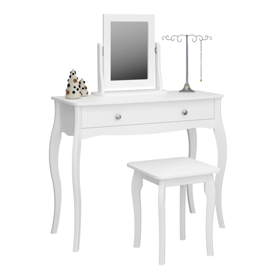 Braque Wooden Dressing Table With Mirror And Stool In White