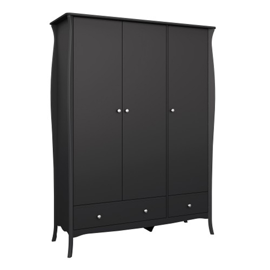 Read more about Braque wooden wardrobe with 3 doors and 2 drawers in black