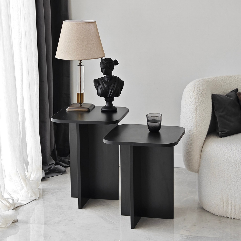 Braxton Wooden Nesting Side Tables in Black