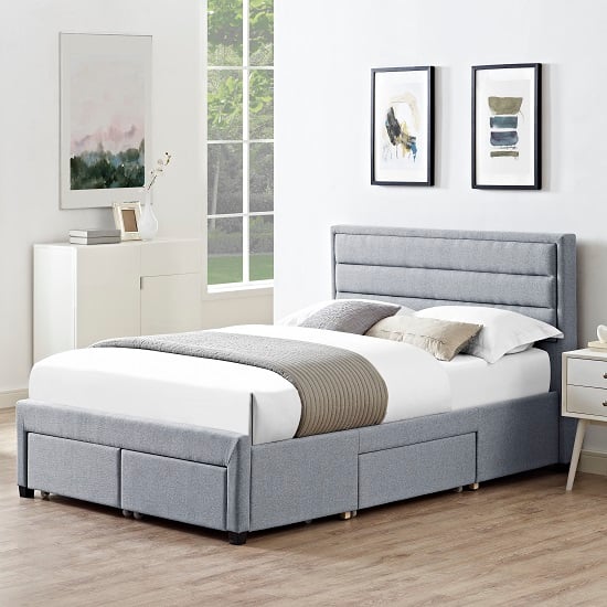 Gerrans Contemporary Fabric Storage Double Bed In Grey