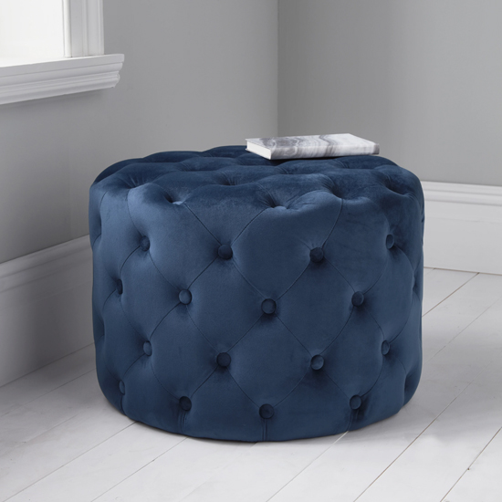 Read more about Brea round tufted velvet pouffe in mystique blue