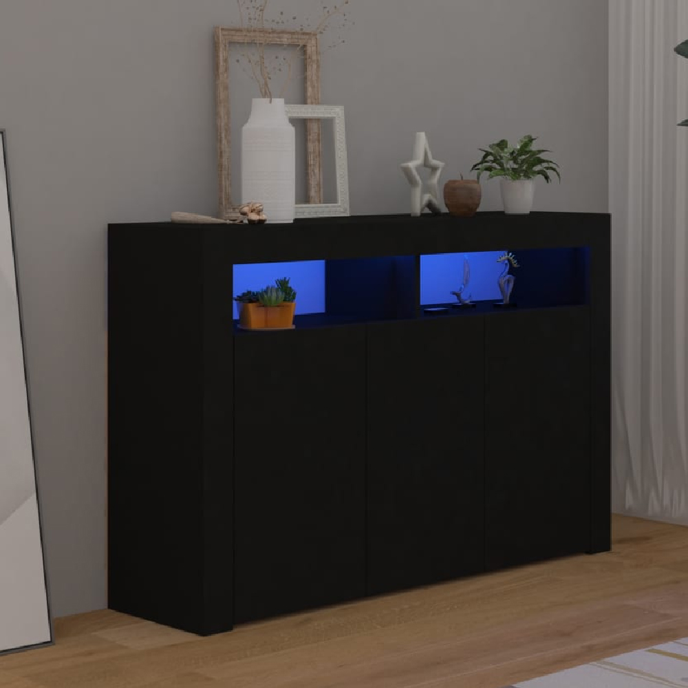 Brea Wooden Storage Cabinet In Black With LED Lights