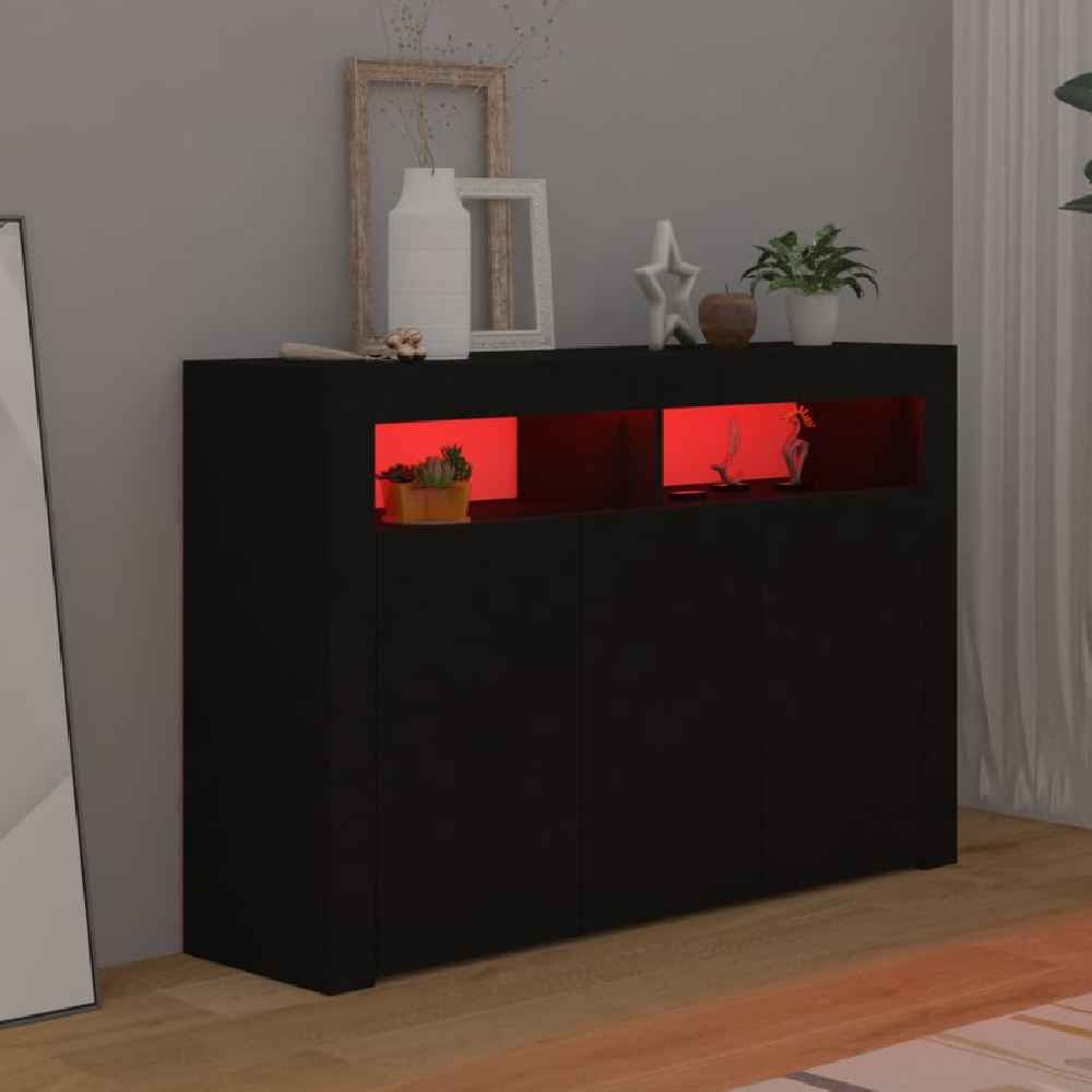 Brea Wooden Storage Cabinet In Black With LED Lights