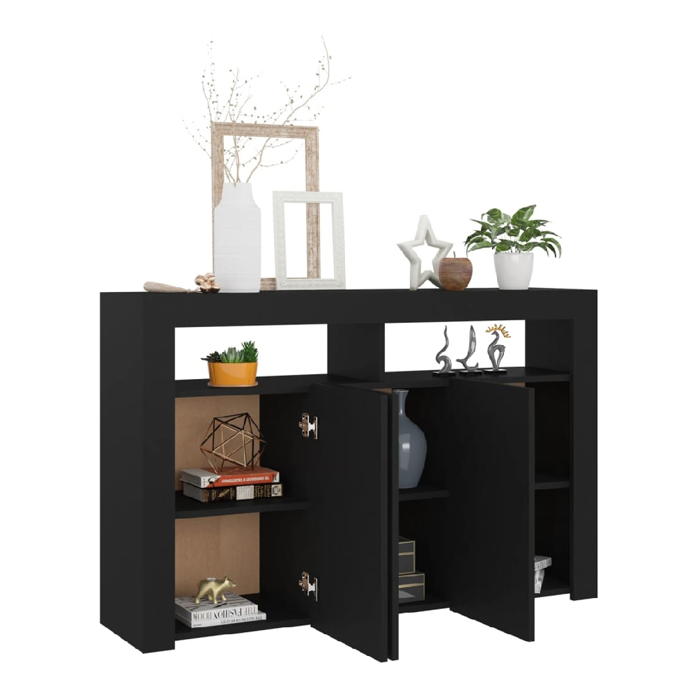 Brea Wooden Storage Cabinet In Black With LED Lights