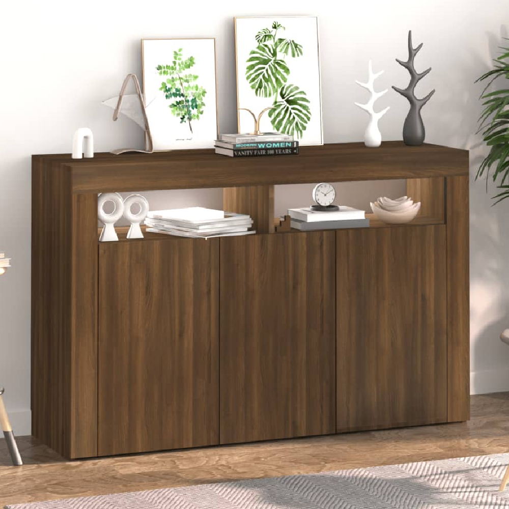 Read more about Brea wooden storage cabinet in brown oak with led lights