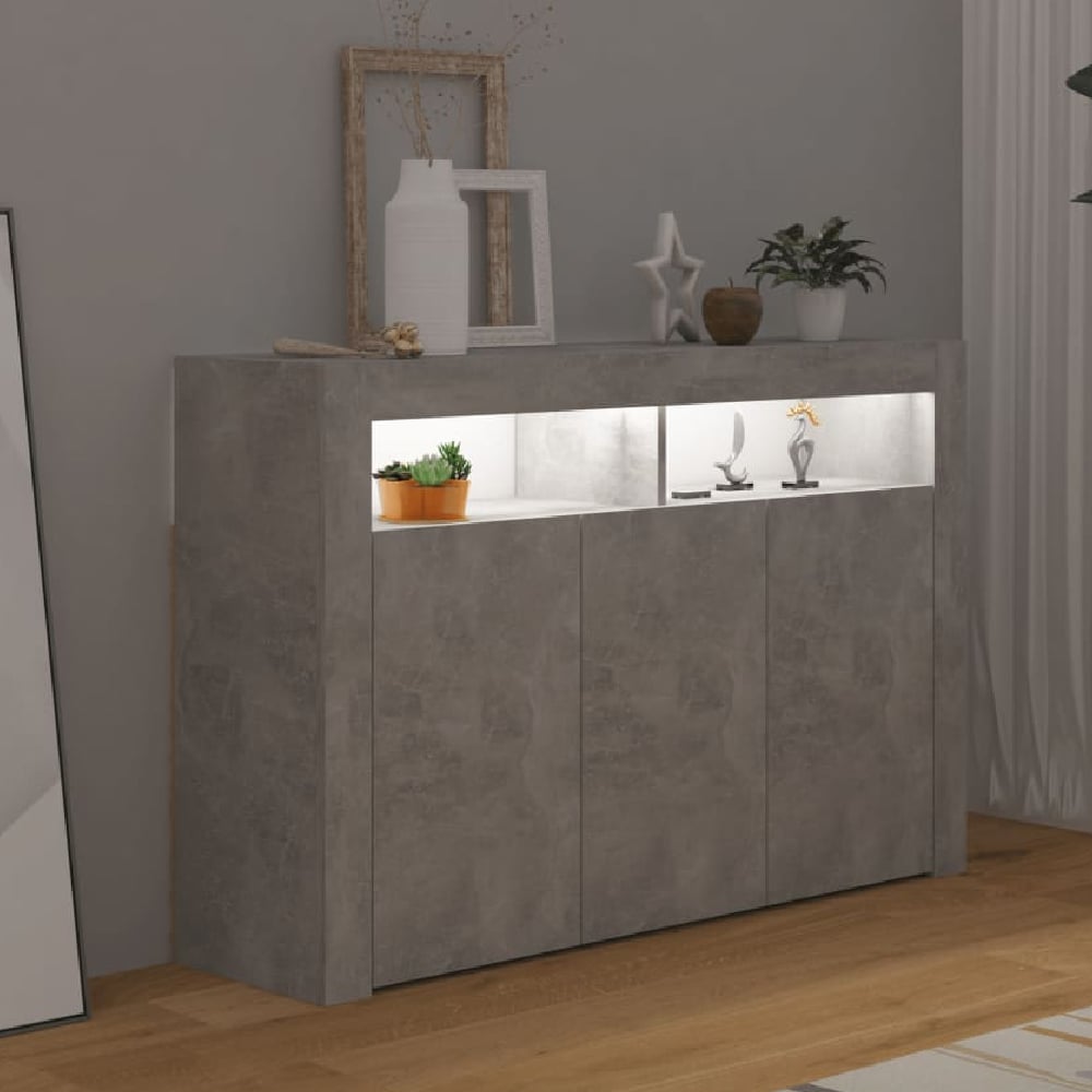 Read more about Brea wooden storage cabinet in concrete grey with led lights