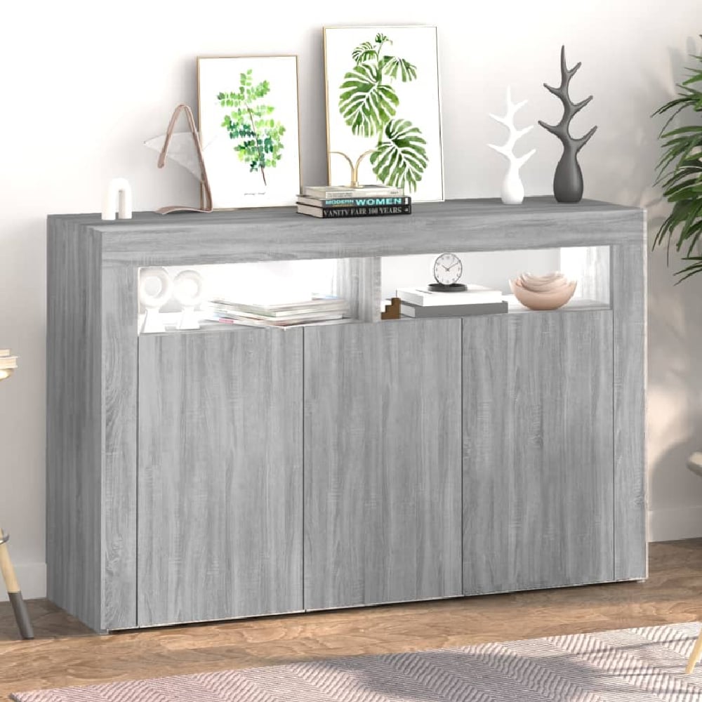 Read more about Brea wooden storage cabinet in grey sonoma with led lights