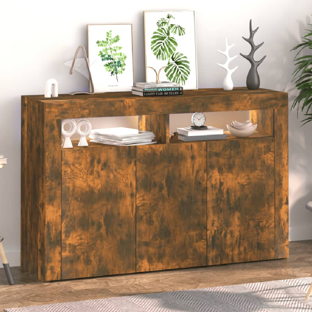 Read more about Brea wooden storage cabinet in smoked oak with led lights
