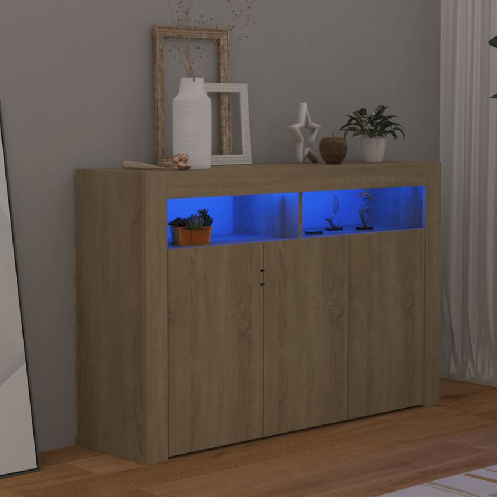 Brea Wooden Storage Cabinet In Sonoma Oak With LED Lights