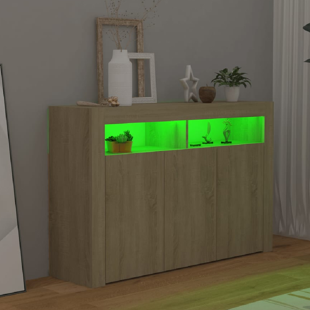 Brea Wooden Storage Cabinet In Sonoma Oak With LED Lights