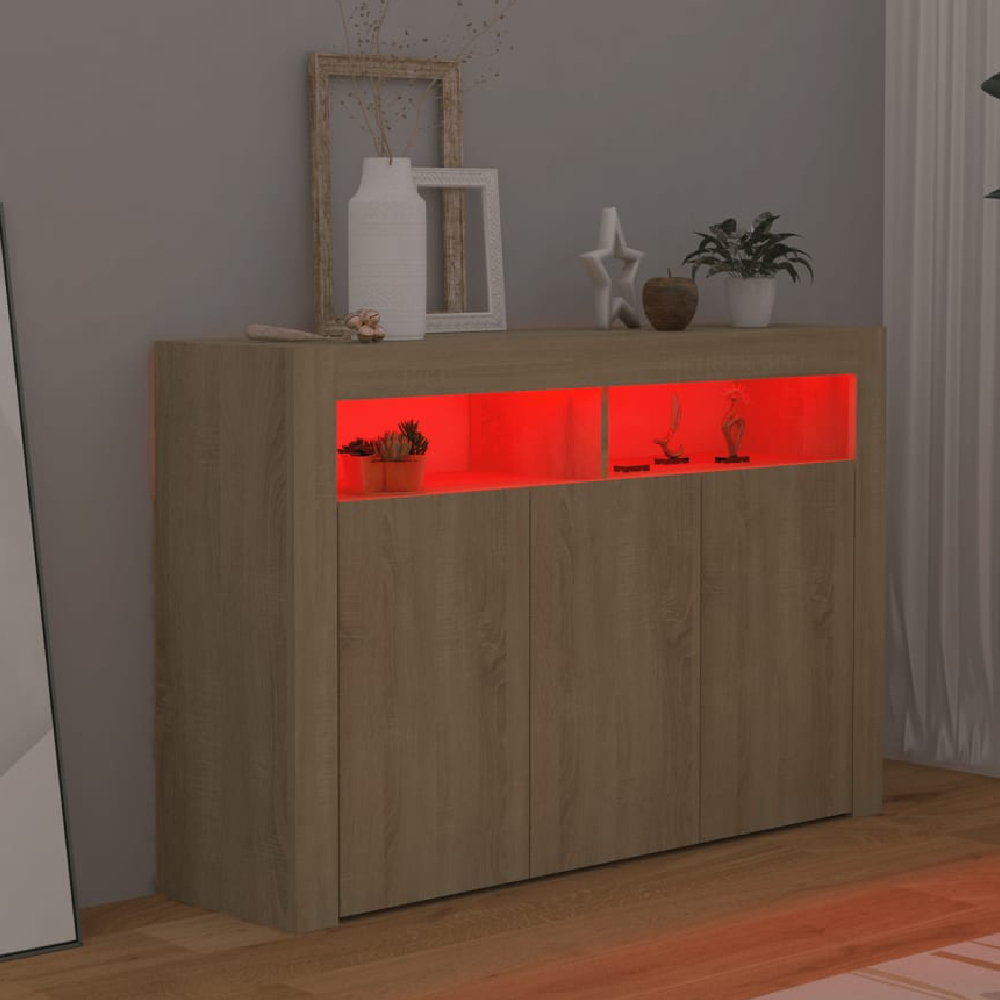 Brea Wooden Storage Cabinet In Sonoma Oak With LED Lights