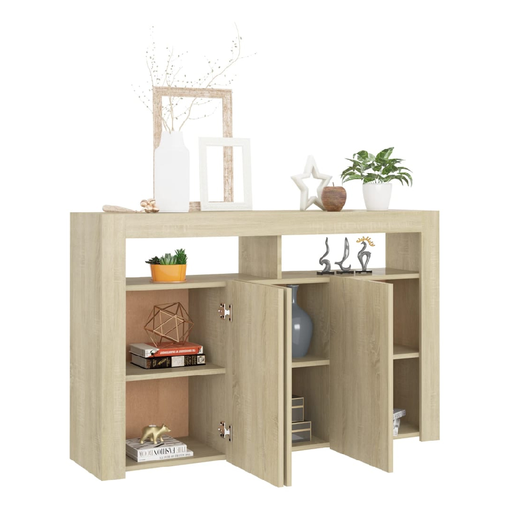 Brea Wooden Storage Cabinet In Sonoma Oak With LED Lights