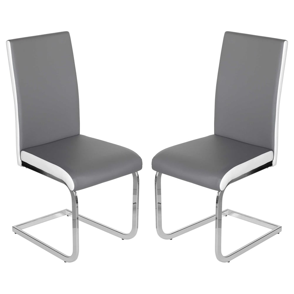 Breccia Grey PU Leather Dining Chairs In Pair
