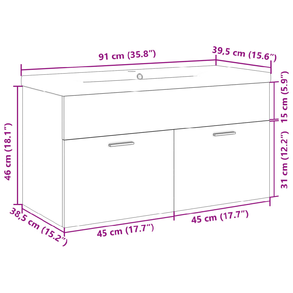 Breccia Wooden 60cm Vanity Unit Without Faucet In Sonoma Oak