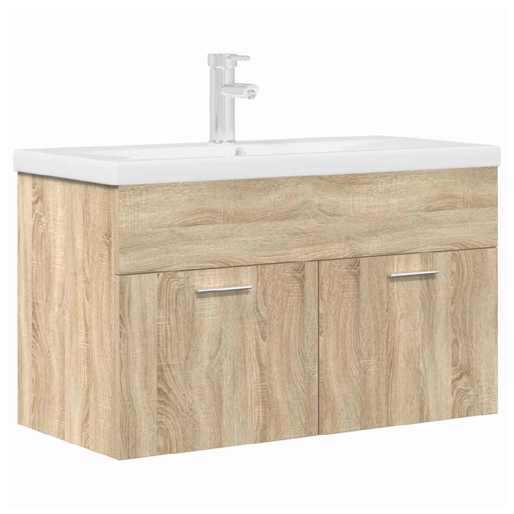 Breccia Wooden 80cm Vanity Unit With Faucet In Sonoma Oak