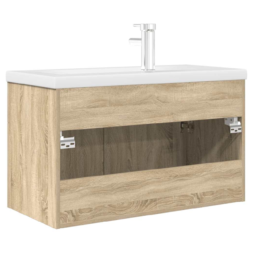 Breccia Wooden 80cm Vanity Unit With Faucet In Sonoma Oak