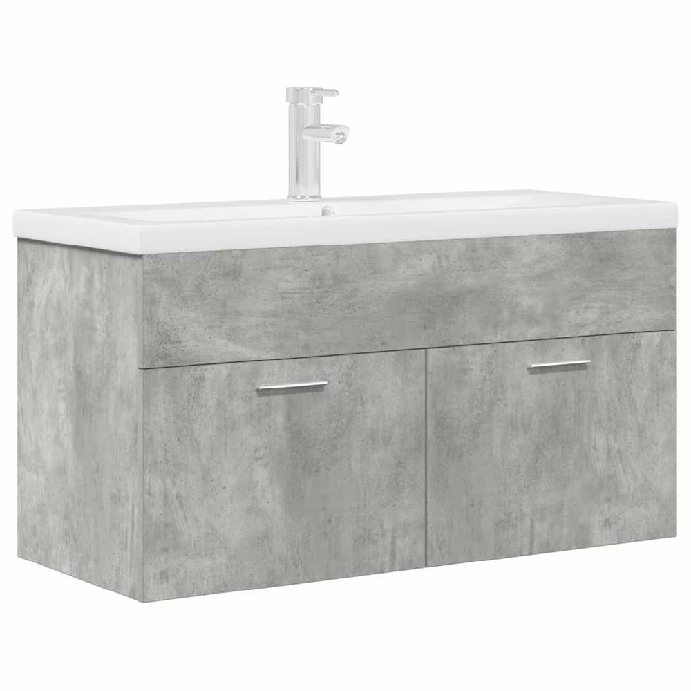 Breccia Wooden 90cm Vanity Unit With Faucet In Concrete Grey