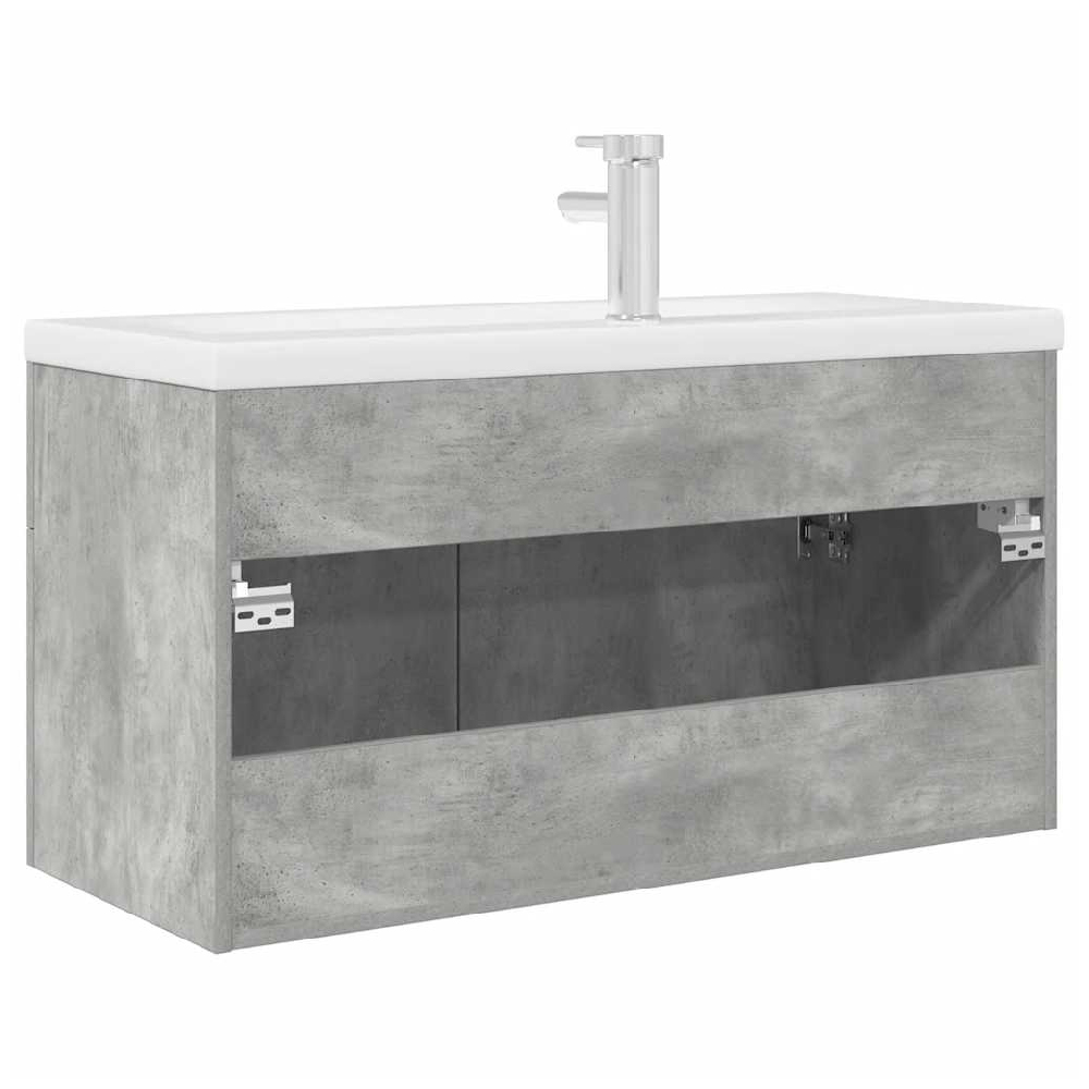 Breccia Wooden 90cm Vanity Unit With Faucet In Concrete Grey