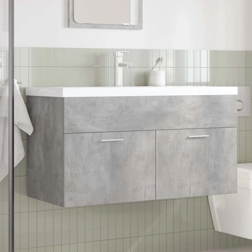 Read more about Breccia wooden 90cm vanity unit with faucet in concrete grey