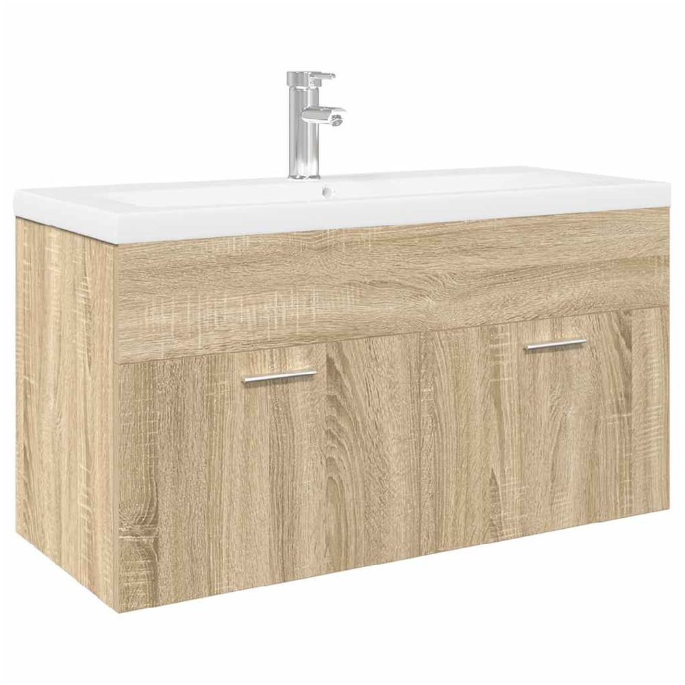 Breccia Wooden 90cm Vanity Unit With Faucet In Sonoma Oak