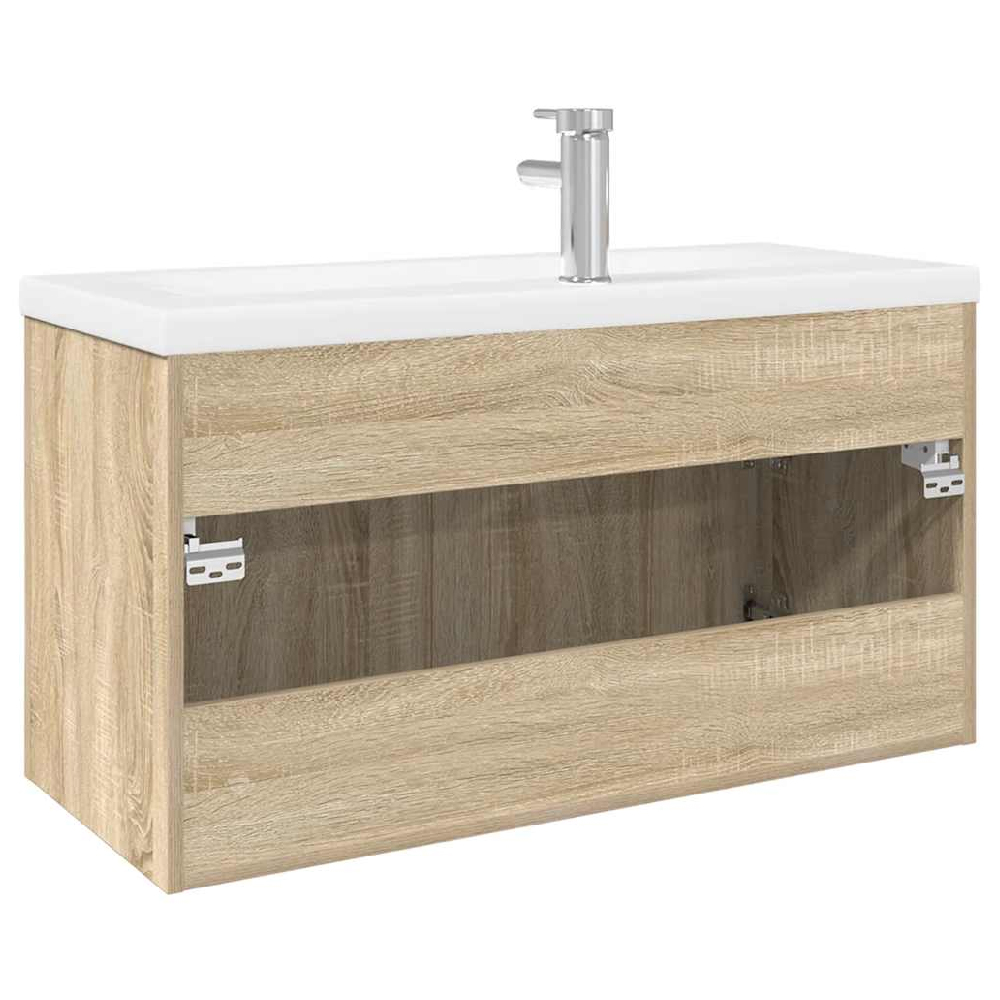 Breccia Wooden 90cm Vanity Unit With Faucet In Sonoma Oak