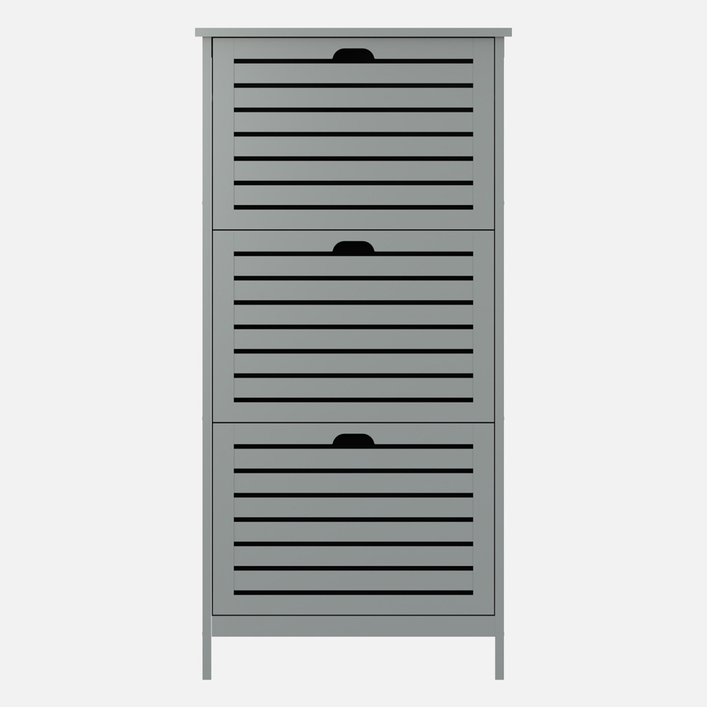 Breckles Wooden Shoe Storage Cabinet With 3 Flap Doors In Grey