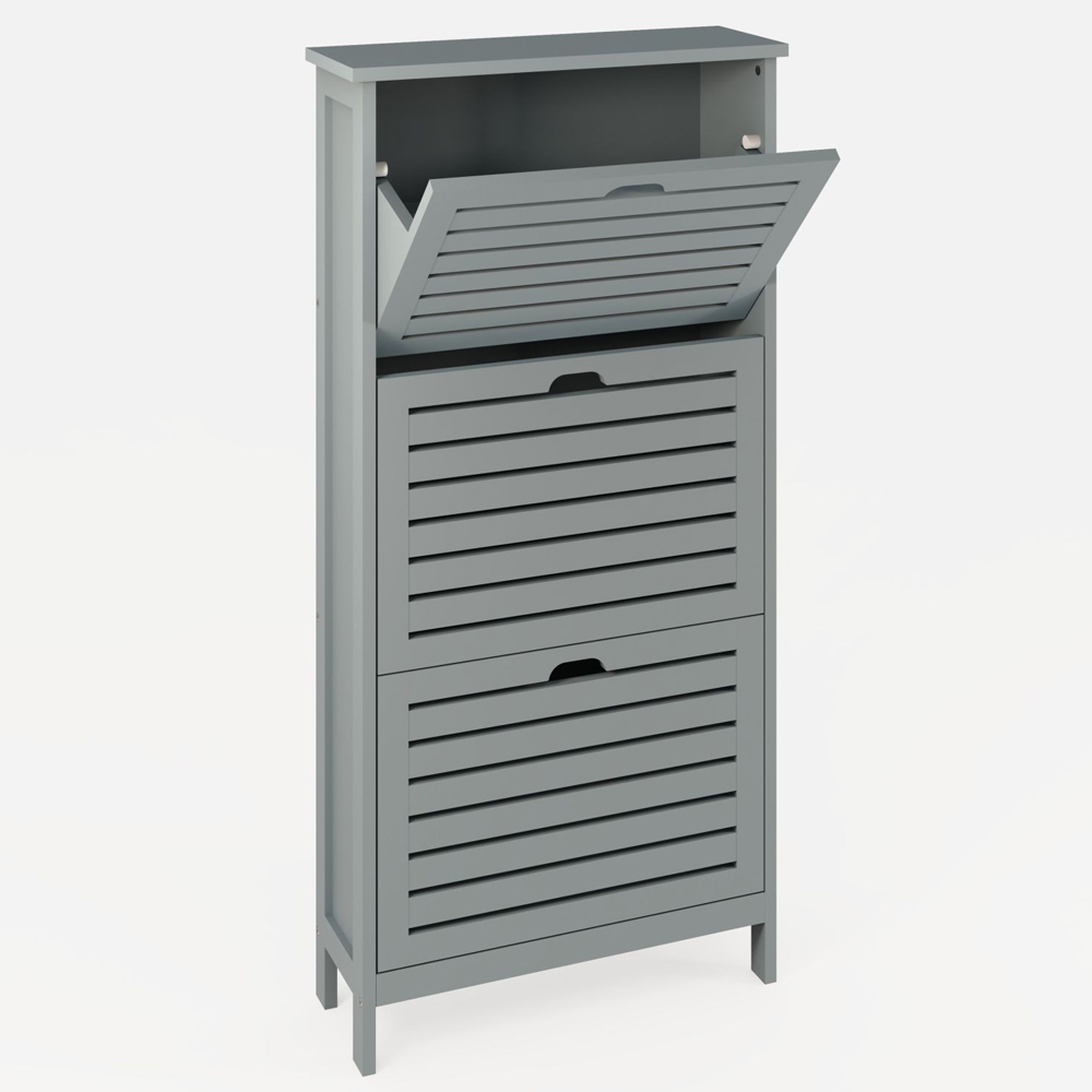 Breckles Wooden Shoe Storage Cabinet With 3 Flap Doors In Grey