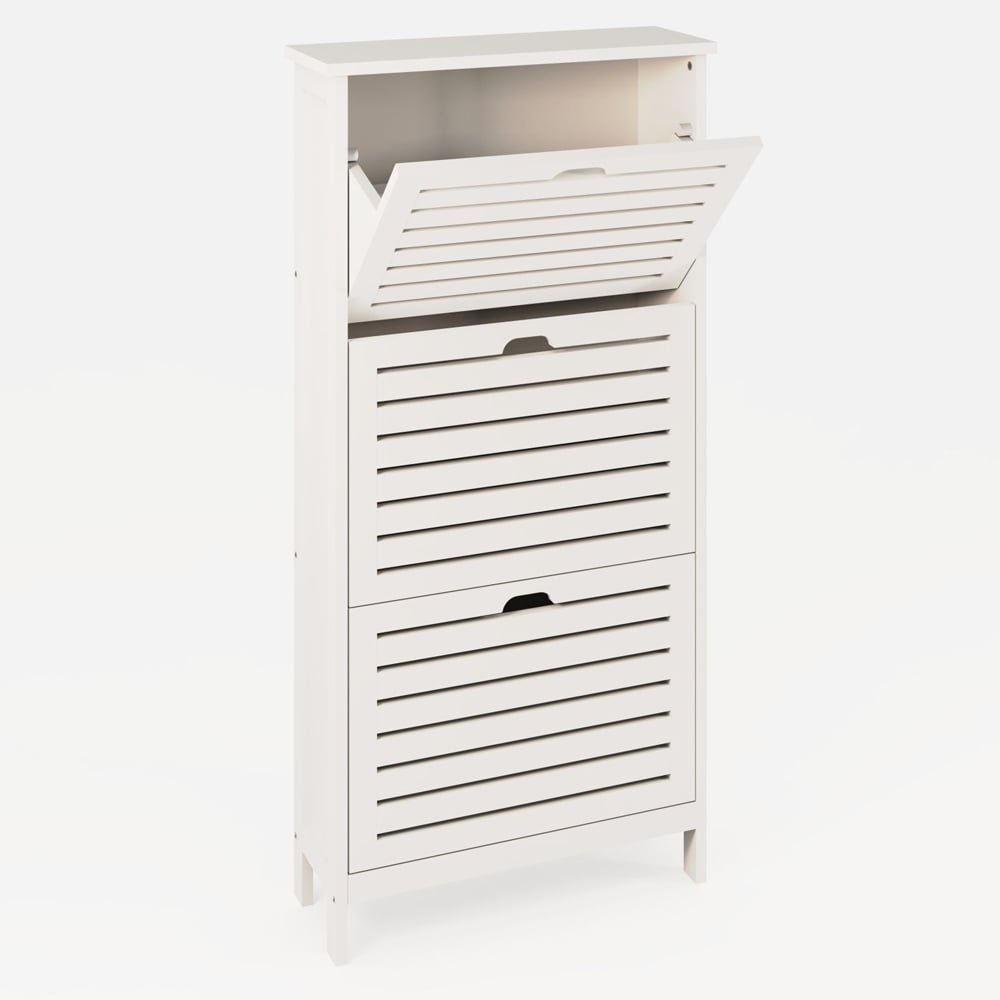 Breckles Wooden Shoe Storage Cabinet With 3 Flap Doors In White