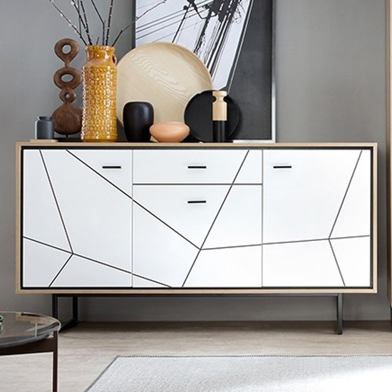 Brecon Wooden Sideboard In Walnut And White High Gloss_1